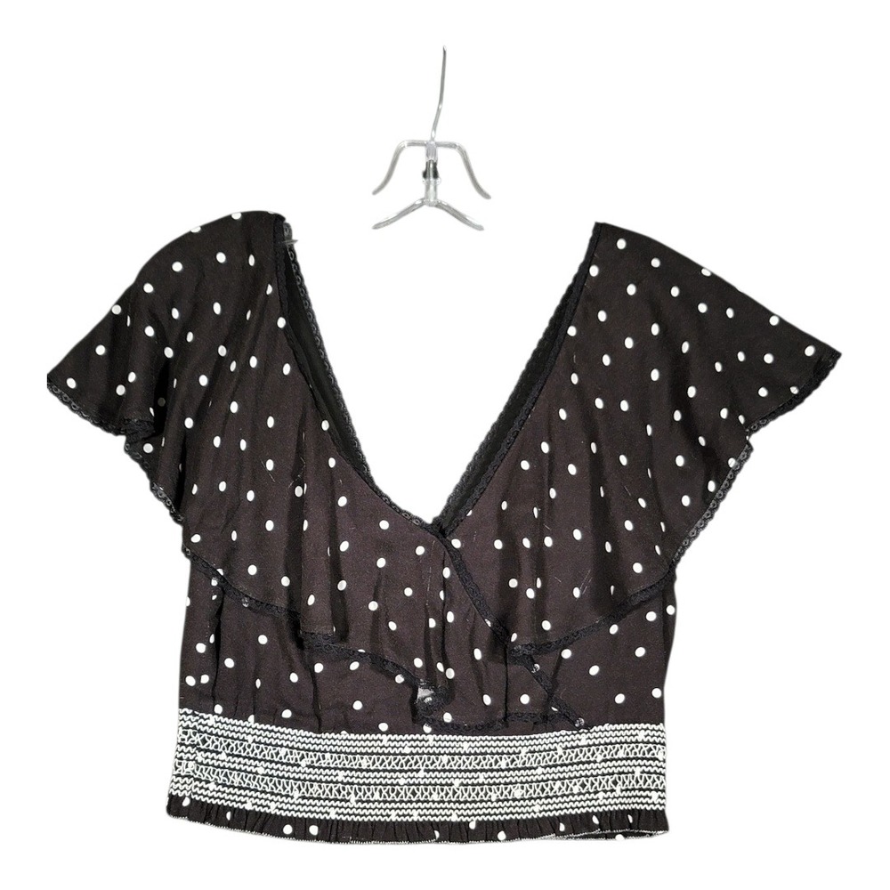 Alice + Olivia Black White Polka Dot Ruffle Wrap‎ Boho Chic Crop Top Size M